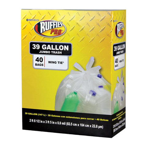 Ruffies Pro 39 gal Trash Bags Wing Ties 40 pk