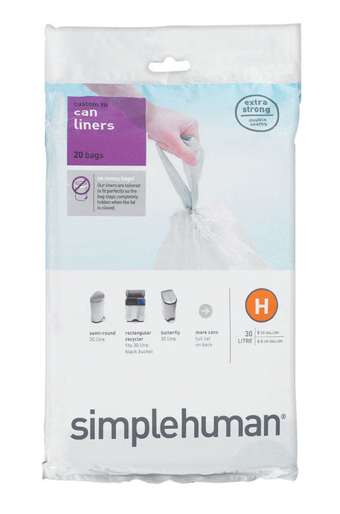 Simplehuman Custom Fit 8 gal. Trash Bags Drawstring 20 pk