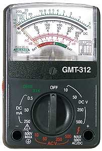 Gardner Bender GMT-312 Multimeter, Analog Display, Functions: AC Voltage, Continuity, DC Current, DC Voltage, Resistance, Black