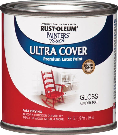 Rust-Oleum 1966730 Enamel Paint, Water, Gloss, Apple Red, 0.5 pt, Can, 120 sq-ft Coverage Area