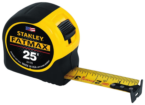 STANLEY 33-725 Classic Tape Measure, 25 ft L Blade, 1-1/4 in W Blade, Steel Blade, Plastic Case, Black/Yellow Case