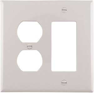 Eaton Wiring Devices PJ826W Combination Wallplate, 4-7/8 in L, 4-15/16 in W, 2 -Gang, Polycarbonate, White, Pack of 20