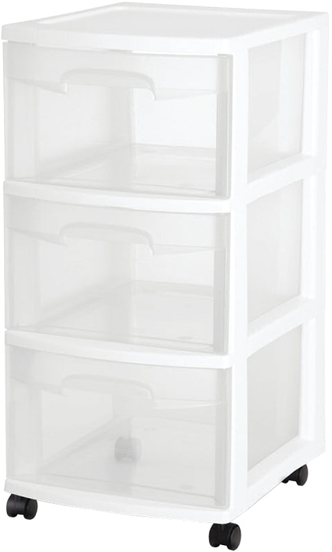 Sterilite 28308002 Series Drawer Cart, Clear/White, 3-Drawer, Plastic, 12-5/8 in OAW, 14-1/2 in OAH, 24 in OAD, Pack of 2