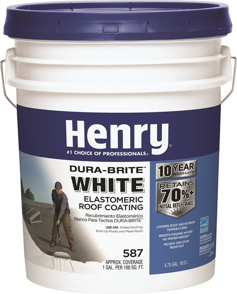 Henry HE587372 Elastomeric Roof Coating, White, 5 gal Pail, White
