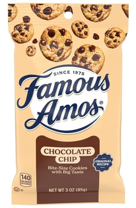 Famous Amos 774003 Cookies, Chocolate Chip, 3 oz Bag, Pack of 6