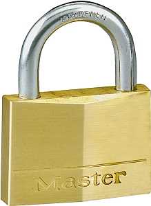 Master Lock 150D Padlock, Keyed Different Key, 9/32 in Dia Shackle, Steel Shackle, Solid Brass Body, 2 in W Body