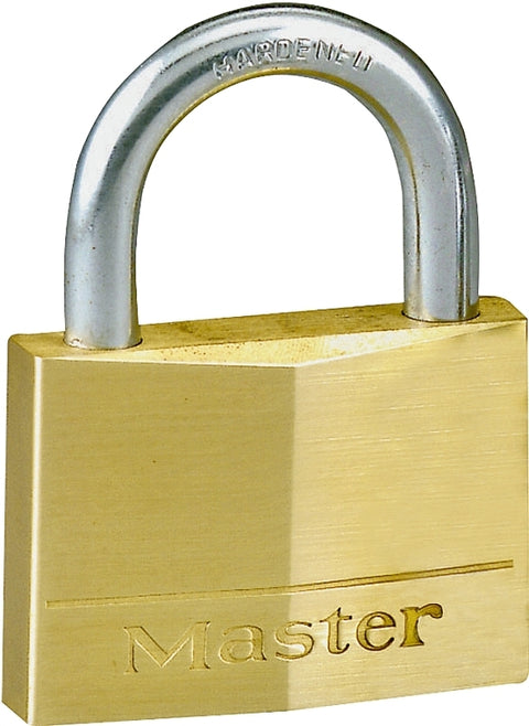 Master Lock 150D Padlock, Keyed Different Key, 9/32 in Dia Shackle, Steel Shackle, Solid Brass Body, 2 in W Body