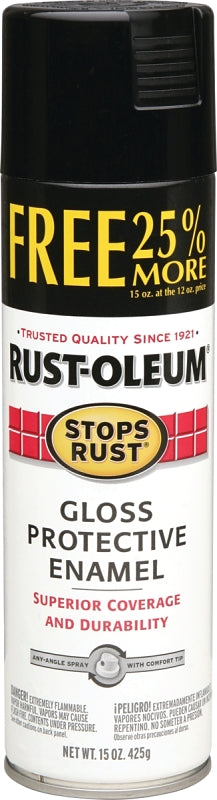 Rust-Oleum 254146 Rust Preventative Spray Paint, 15 oz Can, 12 to 15 sq-ft Coverage Area, Oil Base, Gloss, Black
