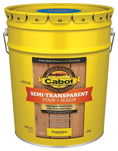 Cabot 140.0016306.008 Semi Transparent Stain, Neutral Base, Liquid, 5 gal