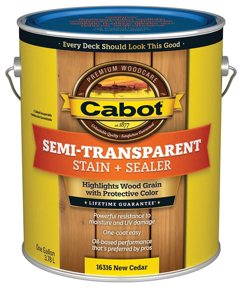 Cabot 140.0016316.007 Semi Transparent Stain, New Cedar, Liquid, 1 gal, Oil Base, Pack of 4
