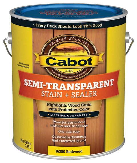 Cabot 140.0016380.007 Semi Transparent Stain, Redwood, Liquid, 1 gal, Oil Base, Pack of 4