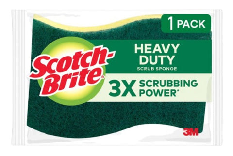 Scotch-Brite 425 Scrub Sponge, 4-1/2 in L, 2.7 in W, 0.6 in Thick, Cellulose/Synthetic Fiber, Green/Yellow