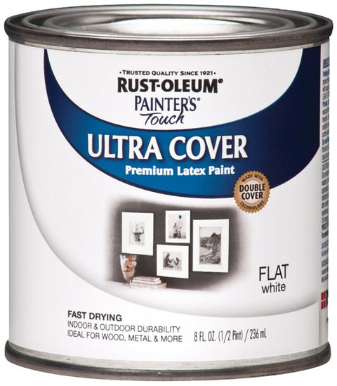 Rust-Oleum 1990730 Enamel Paint, Water, Flat, White, 0.5 pt, Can, 120 sq-ft Coverage Area