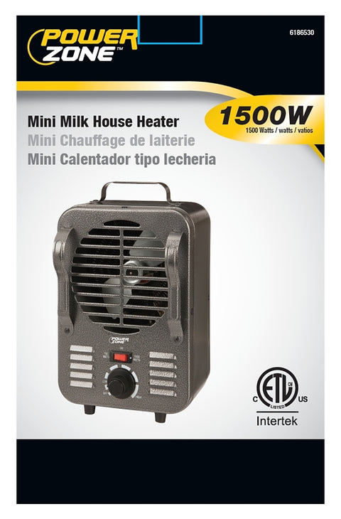 PowerZone LH872 Mini Milkhouse Heater, 12.5 A, 120 V, 750/1500 W, 1500 W Heating, 2-Heating Stage, Gray