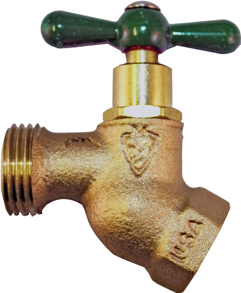 Arrowhead Brass 353LF Hose Bibb, 3/4 x 3/4 in Connection, FIP x Hose, 8 to 9 gpm, 125 psi Pressure, Bronze Body, Rough