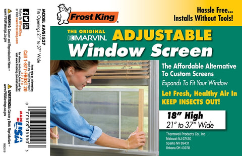 Frost King W.B. Marvin AWS1837 Window Screen, 18 in L, 21 to 37 in W, Aluminum