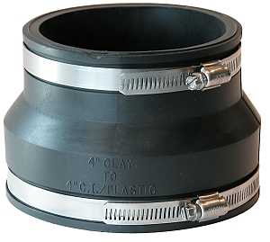 Fernco P1002-44 Flexible Coupling, 4 x 4 in, PVC, Black, 4.3 psi Pressure