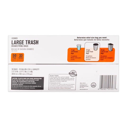 Ace 33 gal No Scent Trash Bags Drawstring 50 pk, Pack of 4