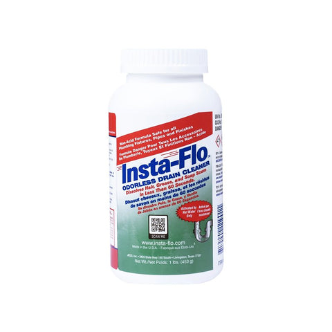 Insta-Flo IS-100 Drain Cleaner, Solid, White, 1 lb Bottle, Pack of 12