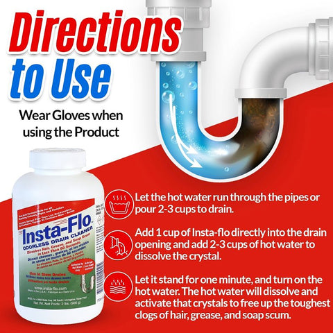 Insta-Flo IS-100 Drain Cleaner, Solid, White, 1 lb Bottle, Pack of 12