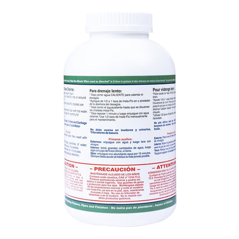 Insta-Flo IS-200 Drain Cleaner, Solid, White, Odorless, 2 lb Bottle, Pack of 6