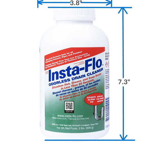 Insta-Flo IS-200 Drain Cleaner, Solid, White, Odorless, 2 lb Bottle, Pack of 6
