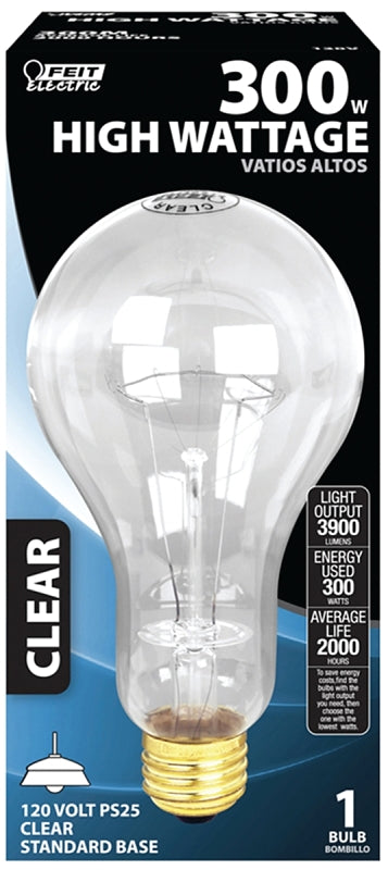 Feit Electric 300M Incandescent Lamp, Clear Lamp, 3.12 in D x 6.95 in H Dimensions, 300 W, PS25 Lamp, 3900 Lumens, Pack of 6