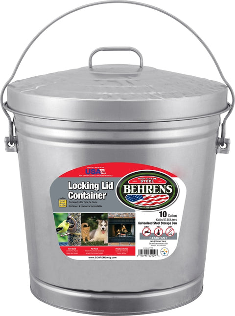 Behrens 6110 Locking Lid Can, 10 gal, Galvanized Steel, Silver