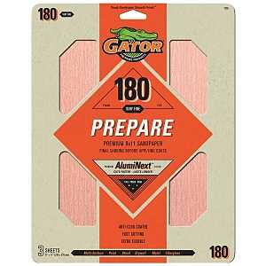 Gator 7265 Sanding Sheet, 11 in L, 9 in W, Extra Fine, 180 Grit, Aluminum Oxide Abrasive, Paper Backing