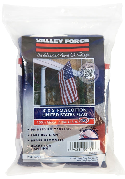 Valley Forge USS-1 USA Flag, 5 ft W, 3 ft H, Polycotton
