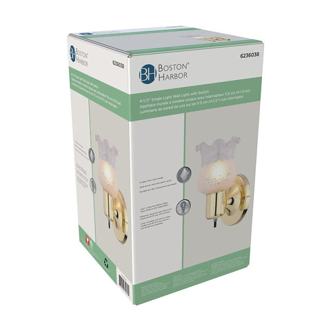 Boston Harbor W22BB01-2349ECD3L Single Light Wall Fixture, 60 W, 120 V, Type C or CFL, Steel, Polished Brass