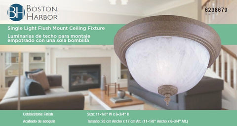 Boston Harbor F202CS01-8031MB3L Single Light Flush Mount Ceiling Fixture, 120 V, 60 W, 1-Lamp, A19 or CFL Lamp