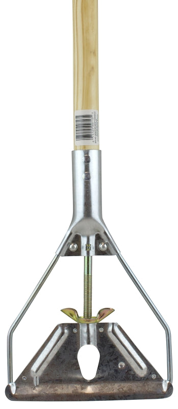Zephyr 16089 Janitor Mop Stick, 54 in L, Wing Nut Screw Clamp, Lacquered Wood/Metal, Silver