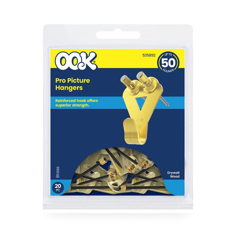 OOK 55505 Picture Hanger, 50 lb, Steel, Brass, Gold, 20/PK