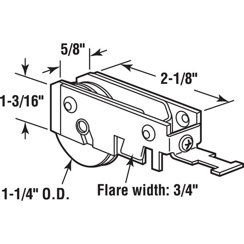 Prime-Line D 1720 Roller Assembly, 1-1/4 in Dia Roller, 5/16 in W Roller, Nylon/Steel, 1-Roller, K-Tab Mounting