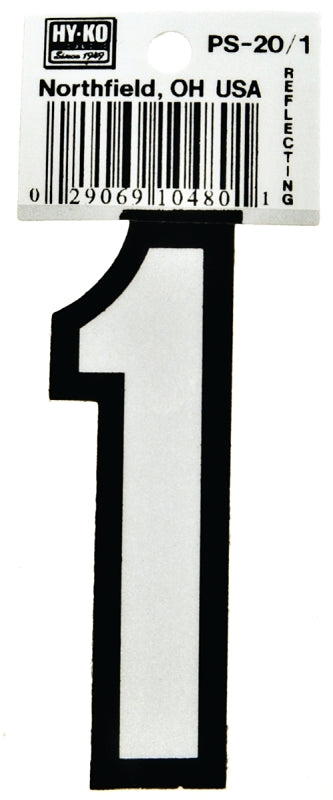Hy-Ko PS-20/1 Reflective Sign, Character: 1, 3-1/4 in H Character, Black/White Character, Vinyl, Pack of 10