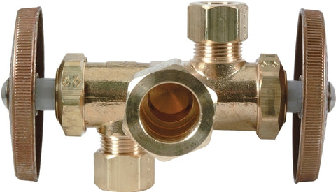 BrassCraft CR1901DVXR Stop Valve, 1/2 x 3/8 x 3/8 in Connection, Compression, 125 psi Pressure, Brass Body