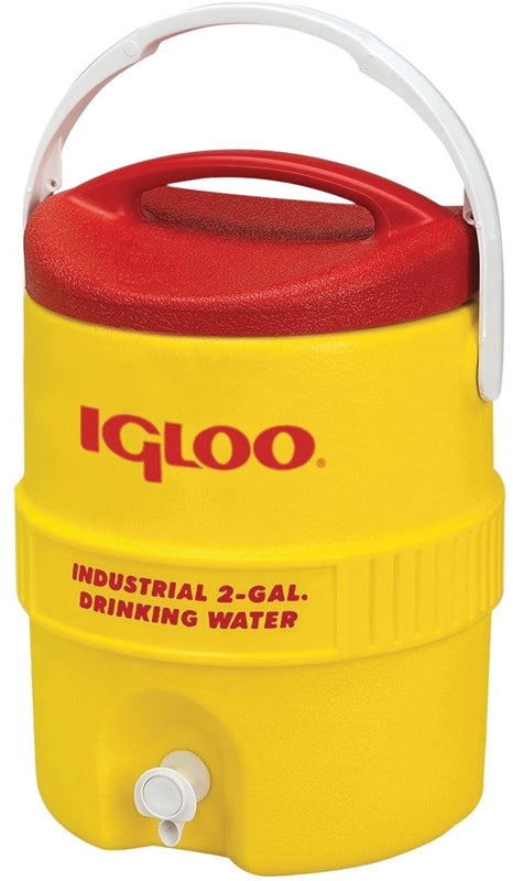 Igloo 400 Commercial Heavy Duty Water Cooler, 2 gal, Polyethylene, Safety Yellow Body/Red Lid