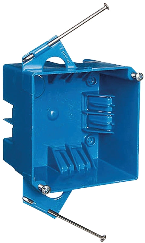 Carlon B432A-UPC Outlet Box, 2-Gang, Thermoplastic, Blue, Captive Nail Mounting