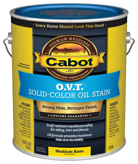 Cabot 140.0006708.007 Solid Stain, Flat, Medium Base, Liquid, 1 gal, Oil Base, Pack of 4