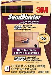 3M SandBlaster 20908-100 Sanding Sponge, 3-3/4 in L, 2-5/8 in W, 100 Grit, Medium, Aluminum Oxide Abrasive