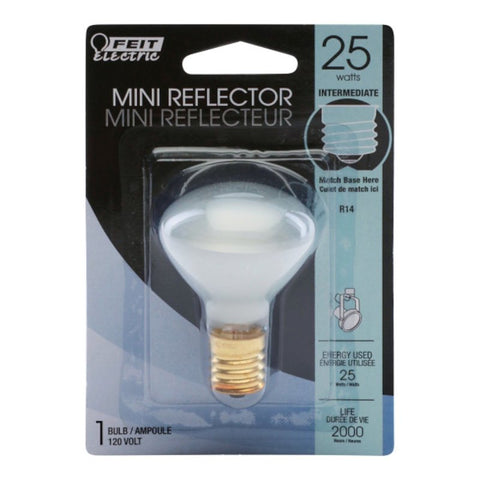 Feit Electric BP25R14N/CAN Incandescent Bulb, 25 W, R14 Lamp, E17 Intermediate Lamp Base, 150 Lumens, 2700 K Color Temp, Pack of 6