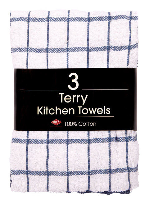 Ritz Federal Blue Cotton Check Kitchen Towel 3 pk, Pack of 3
