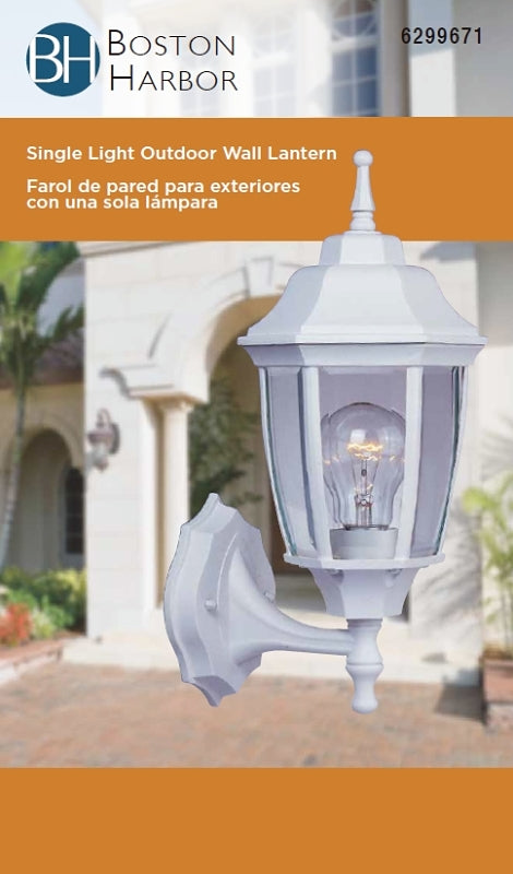 Boston Harbor BRT-BPP1611-WH3L Outdoor Wall Lantern, 120 V, 60 W, A19 or CFL Lamp, Aluminum Fixture, White