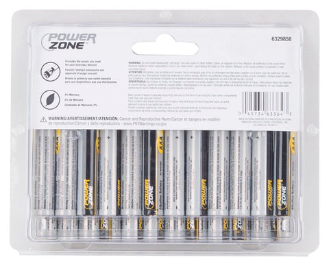 PowerZone LR03-24P Battery, 1.5 V Battery, AAA Battery, Zinc, Manganese Dioxide, and Potassium Hydroxide
