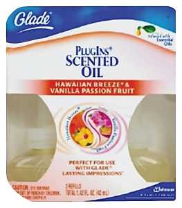 Glade 70498 Plug-In Air Freshener Refill, Hawaiian Breeze/Vanilla Passion Fruit, Clear, 30 days-Day Freshness