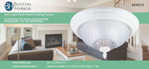 Boston Harbor F155WW02-1068EC3L Two Light Flush Mount Ceiling Fixture, 120 V, 60 W, 2-Lamp, A19 or CFL Lamp