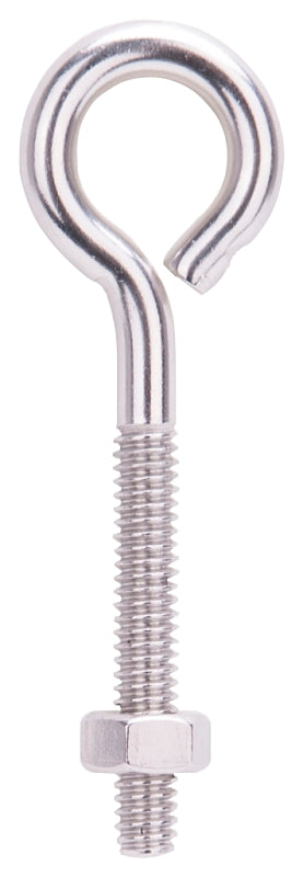 ProSource LR294 Eye Bolt, 6.2 mm Thread, Machine Thread, 1-1/2 in L Thread, 1 in Dia Eye, 196 lb Working Load, Pack of 10