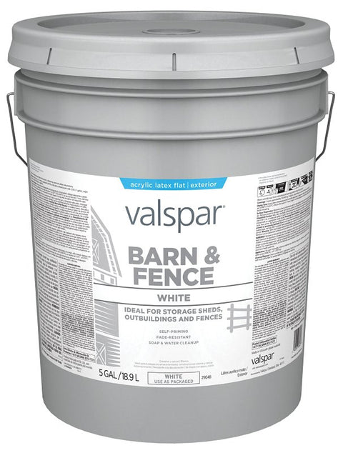 Valspar 018.3125-70.008 Barn and Fence Paint, White, 5 gal, Pail, 400 sq-ft/gal Coverage Area