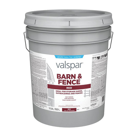 Valspar 018.3125-10.008 Barn and Fence Paint, Red, 5 gal, Pail, 400 sq-ft/gal Coverage Area